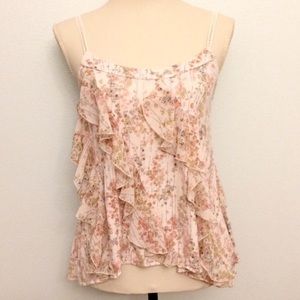 Crochet strap waterfall floral tank